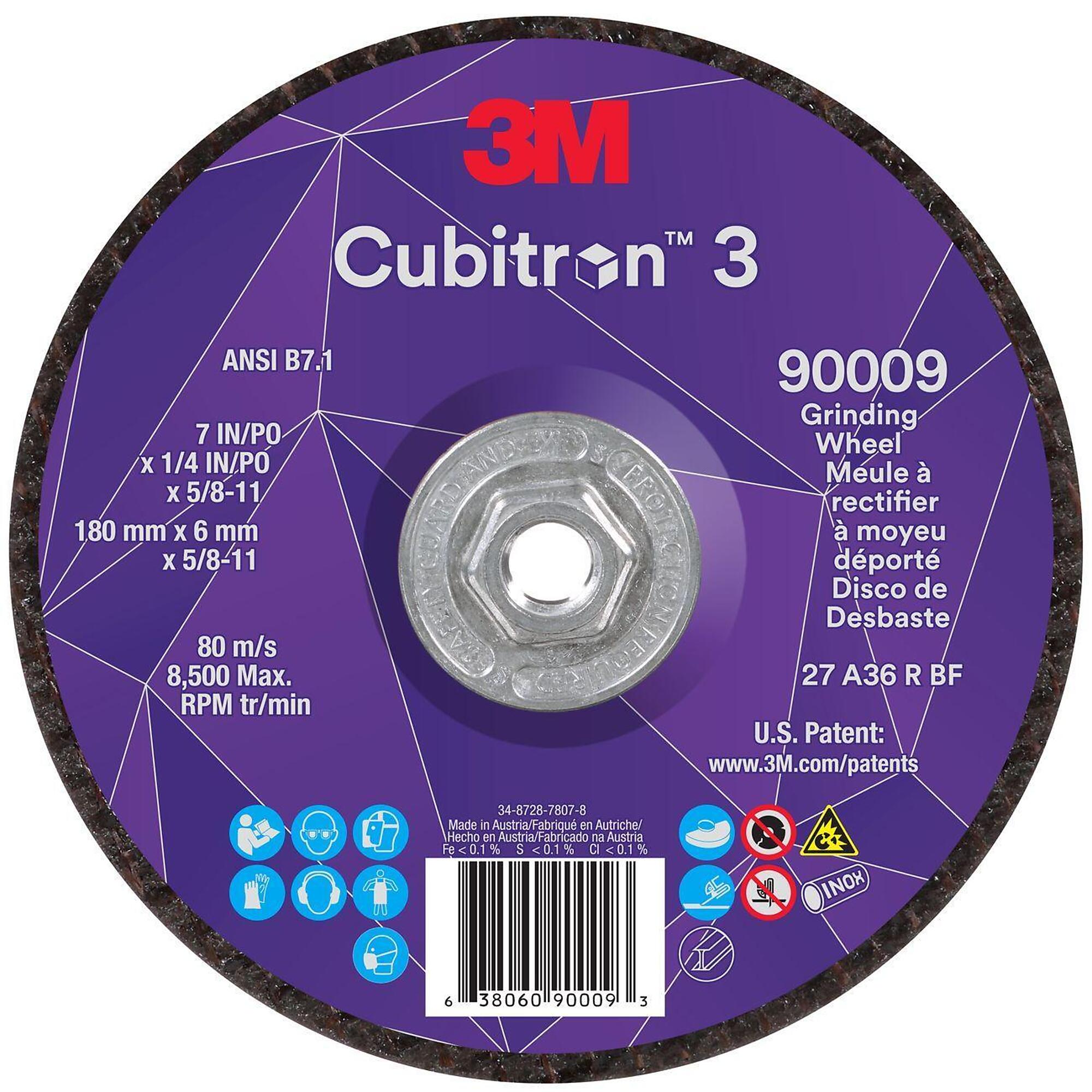 3M, Depressed Center Grind Wheel 7in. Arbor: 5/8-1 10pk, Wheel Diameter 7 in, Arbor Size 5/8-11 Wheels (qty.) 10 Model# MMM3806090009